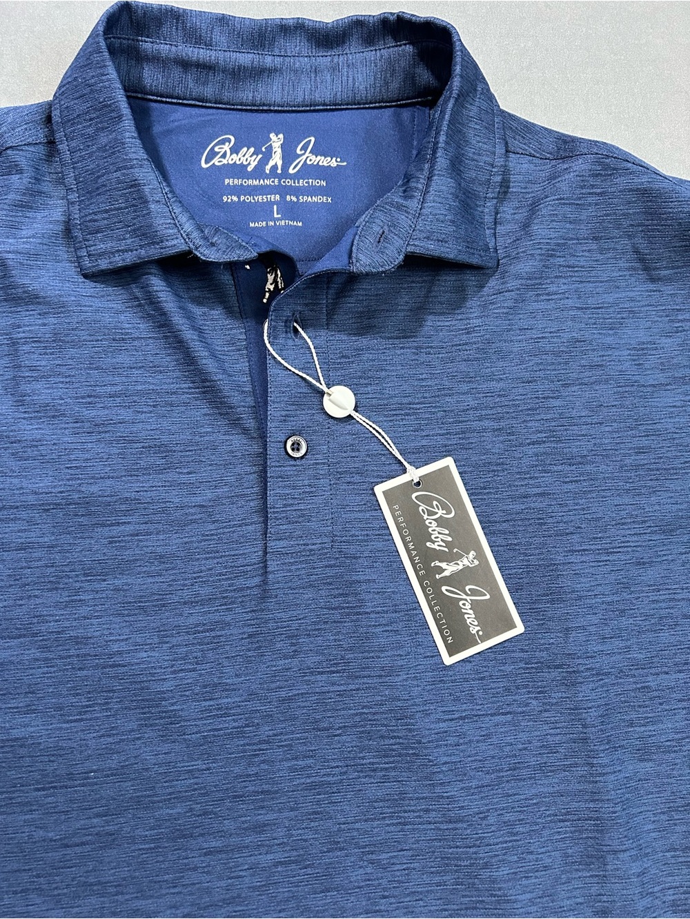 Bobby Jones NEW Polo Golf Shirt Performance Collection Heathered Blue Size L